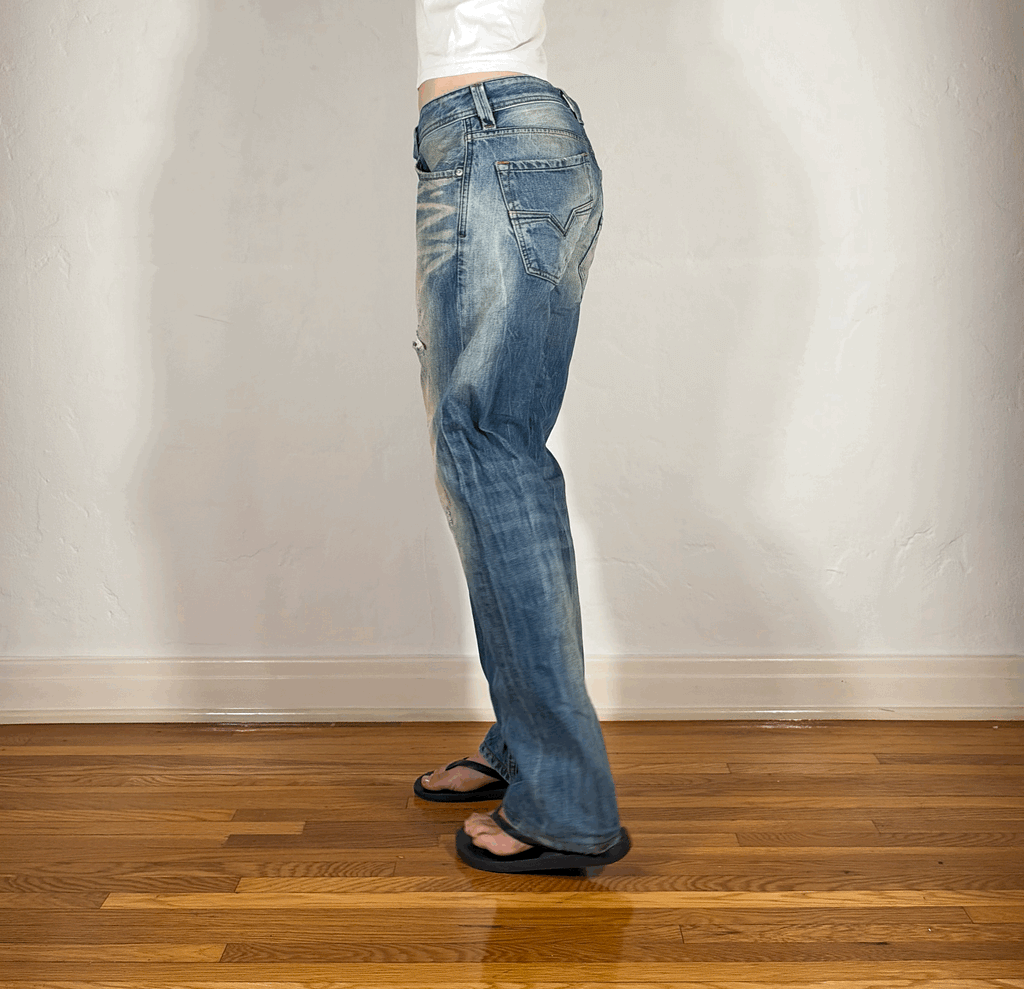 Diesel Relaxed Distressed Green Hue Jeans, M