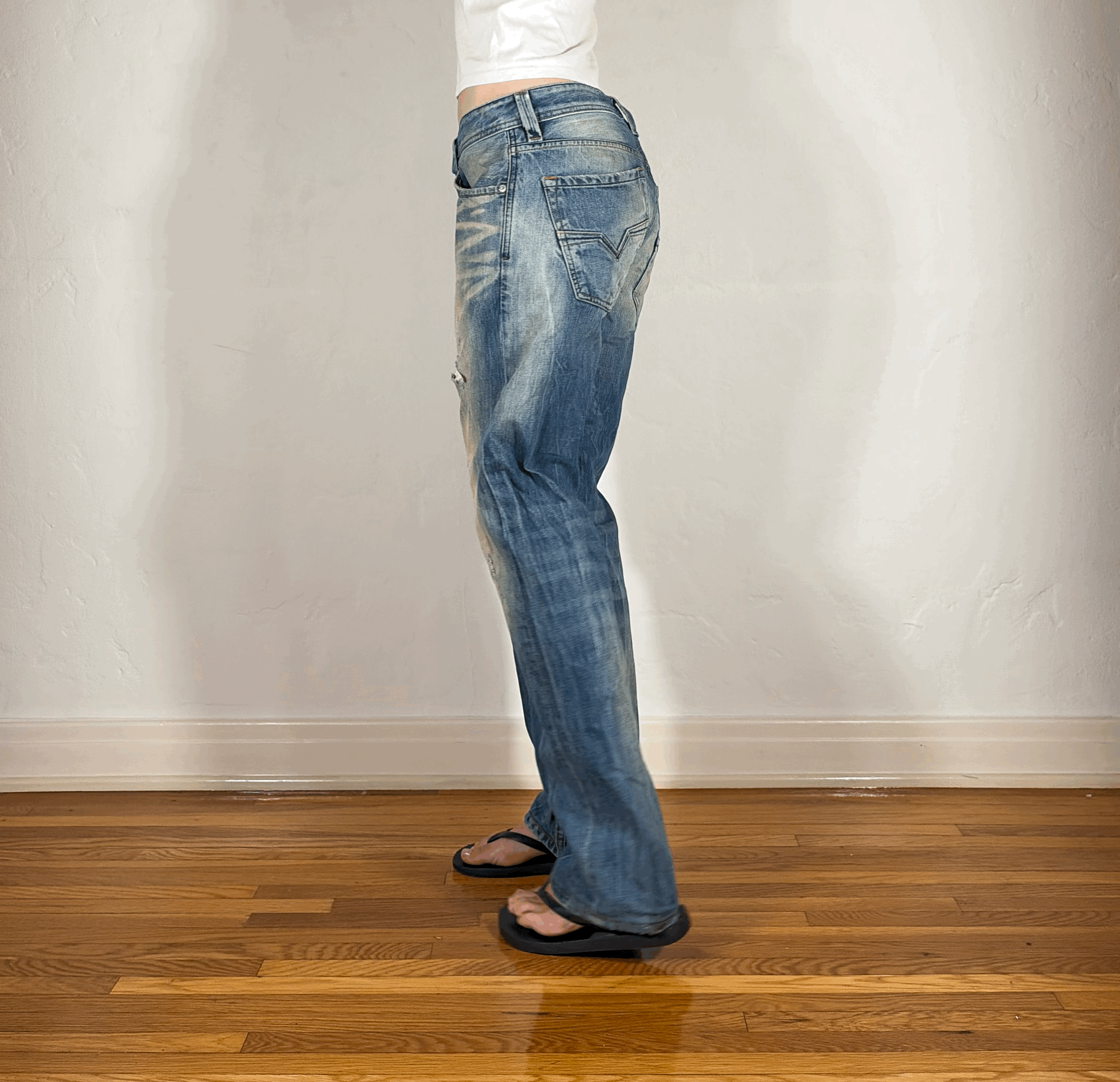 Diesel Relaxed Distressed Green Hue Jeans, M