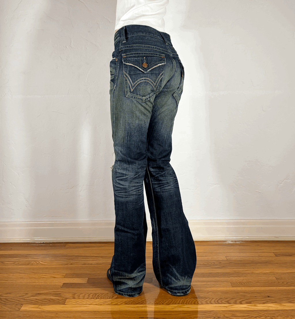 Edwin Blue Ripped Flare Jeans, S