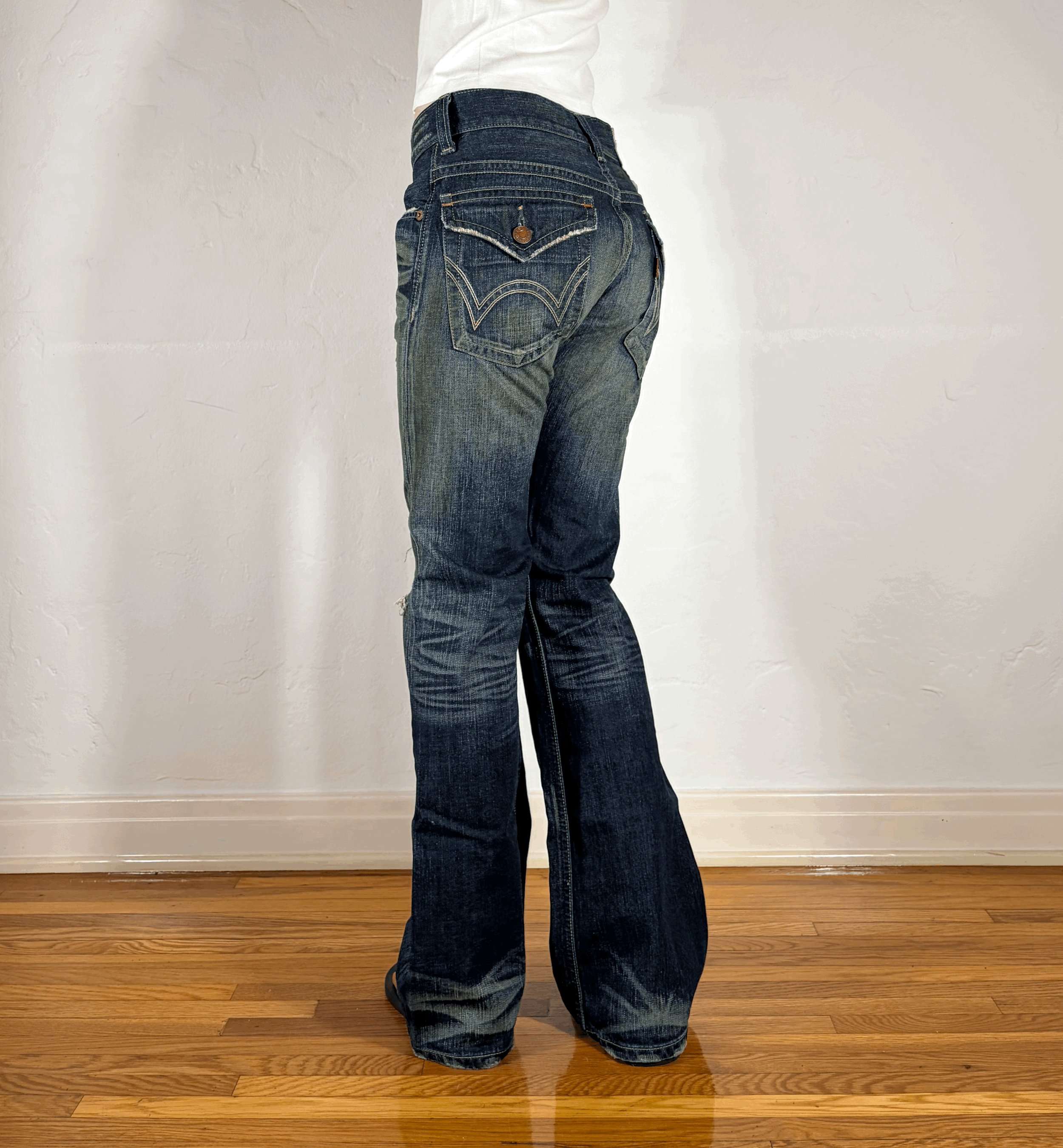 Edwin Blue Ripped Flare Jeans, S