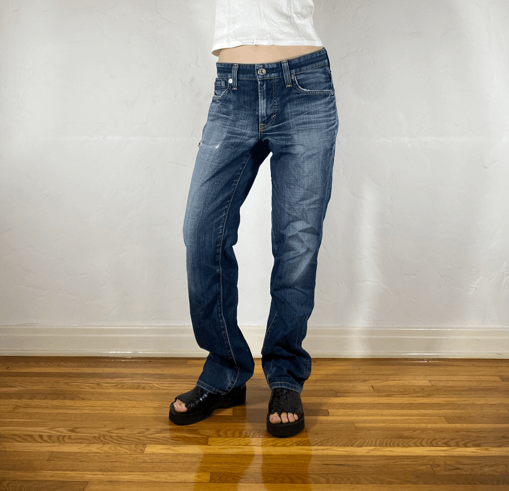 Distressed Grayish Blue Boyfriend Jeans, M