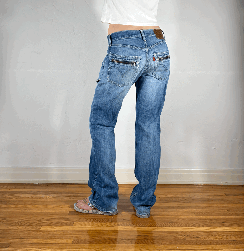 Levi Ripped and Repaired Geometric Jeans, M