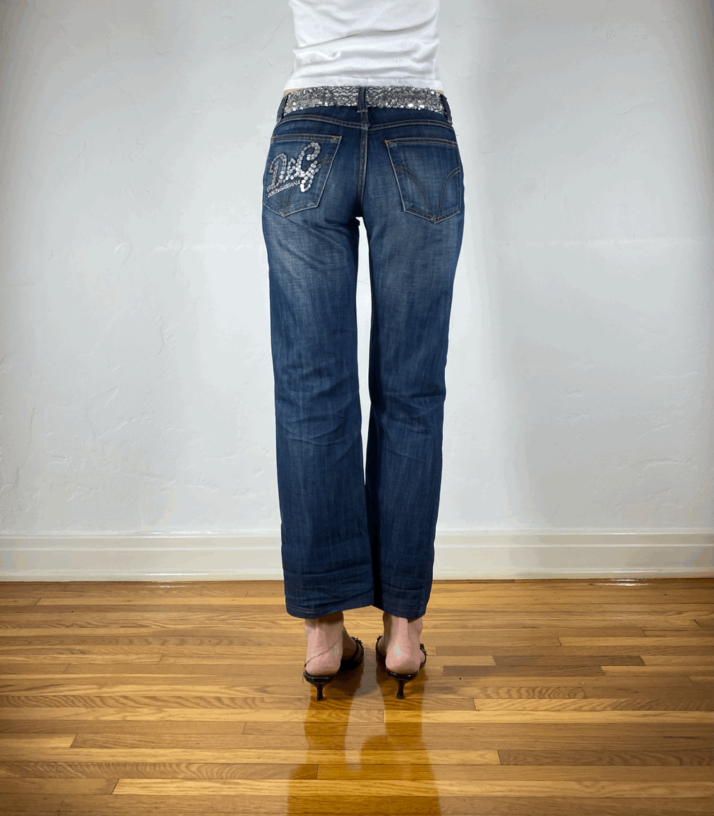 Dolce & Gabbana Sparkly Cropped Jeans, XS