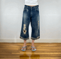 Distressed Capri Jeans, L/XL