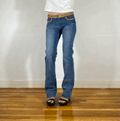 Low Rise Western Brown Leather Accent Jeans, S