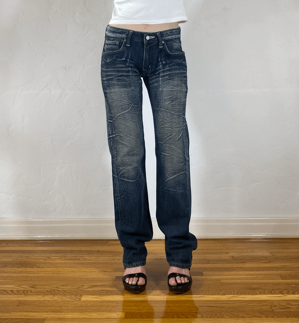 Unique Dark Blue Stiff Jeans, S/M