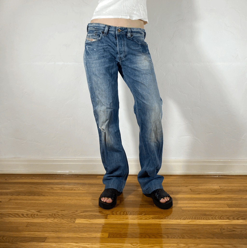 Diesel Relaxed Speckled Blue Jeans, S/M