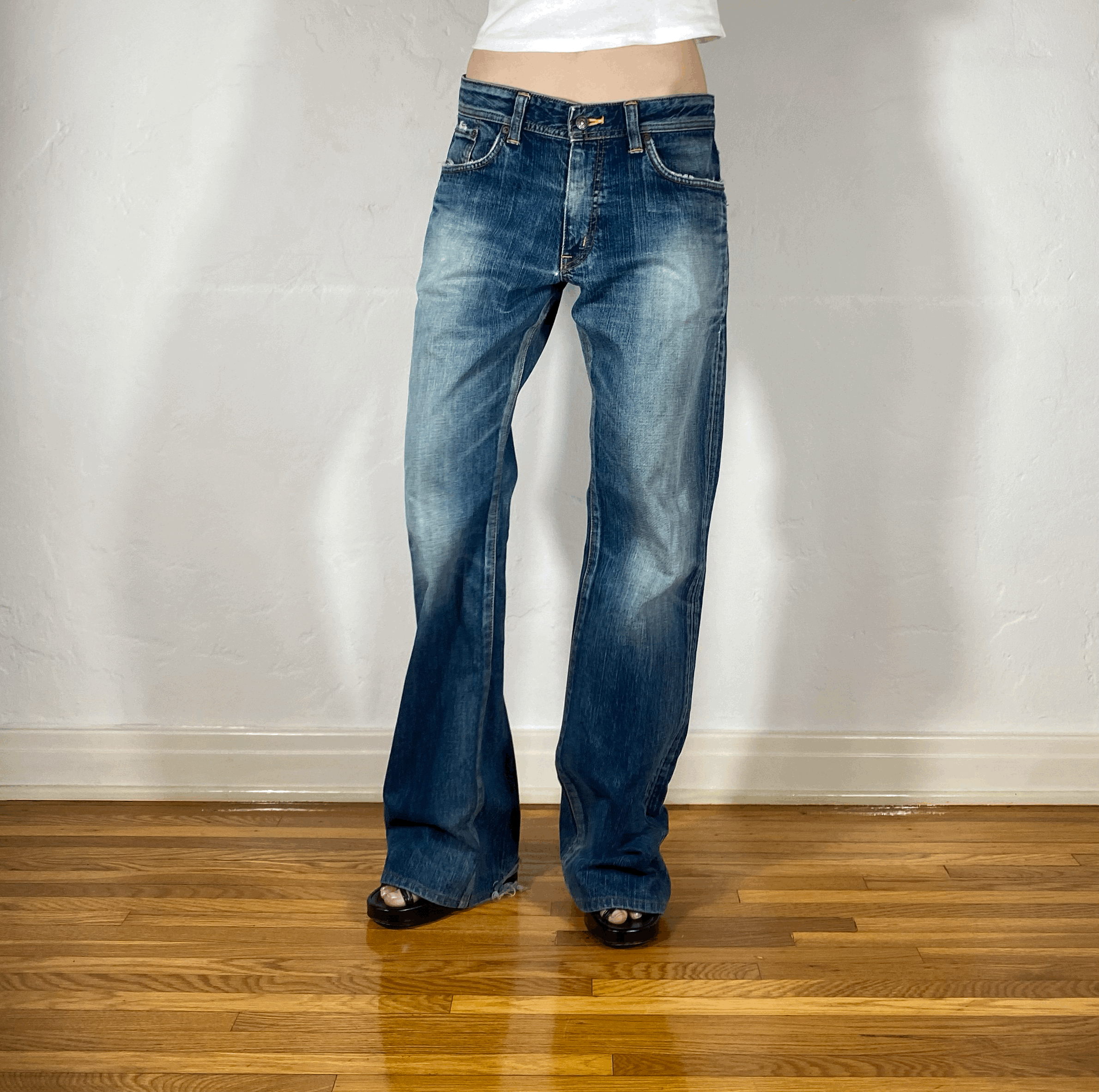 Aqua Blue Flare Jeans, L/XL