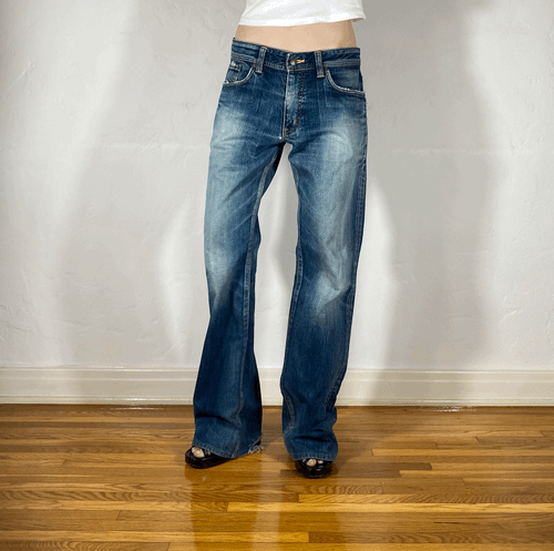Aqua Blue Flare Jeans, L/XL