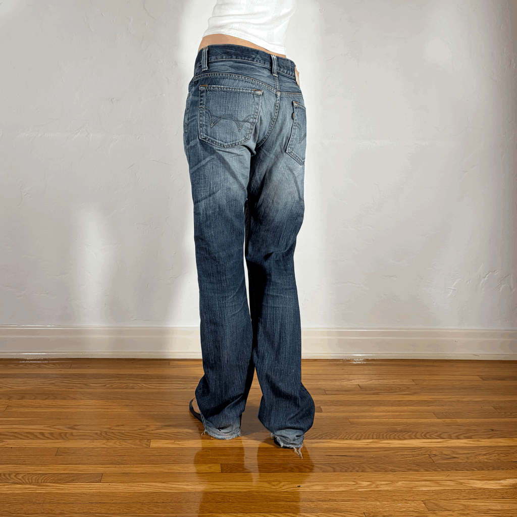 Edwin Unique Blue Baggy Distressed Jeans, L