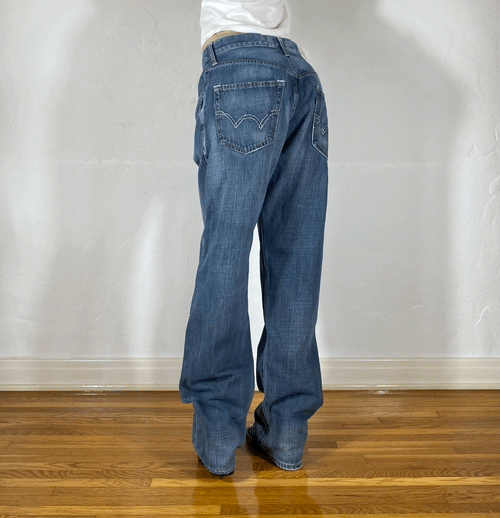 Dark Blue/Gray Soft Baggy Jeans, L