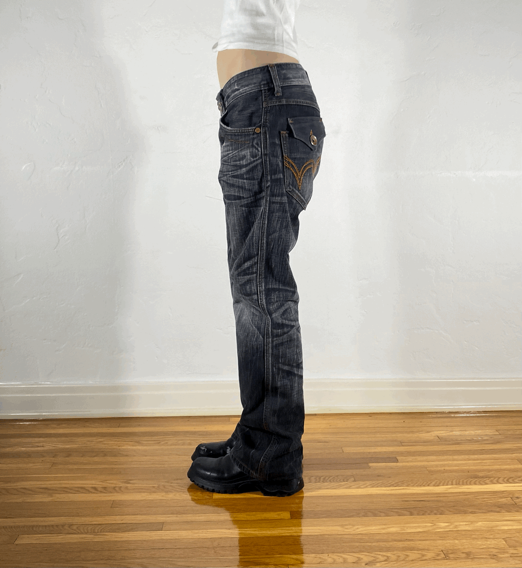 Edwin Black and Orange Stitch Tiger Jeans, M