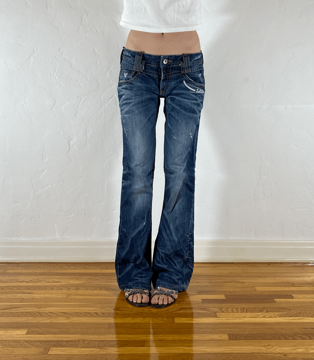 Lolita Low Rise Blue Faded Tiled Jeans, S