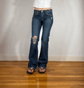 Soft Distressed Bootcut Jeans, S