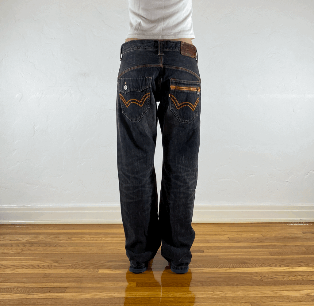 Edwin Black and Orange Stitch Tiger Jeans, M