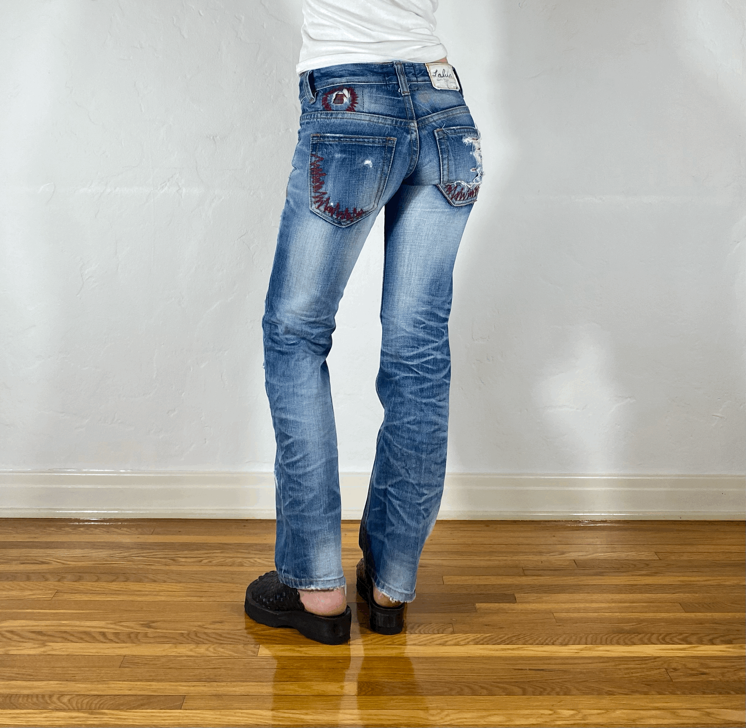 Lolita Red Stitched Light Blue Jeans, XS