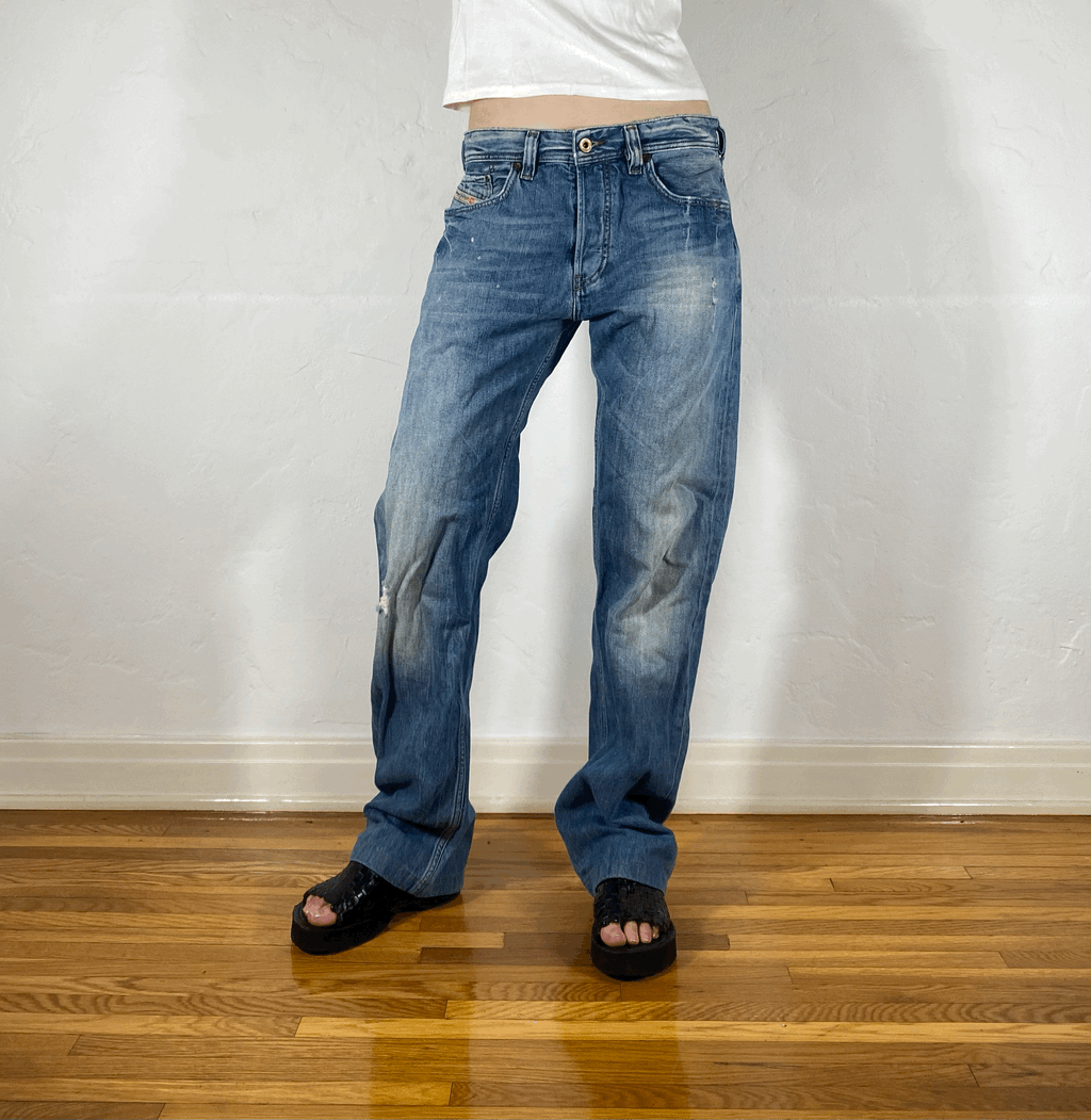Diesel Relaxed Speckled Blue Jeans, S/M