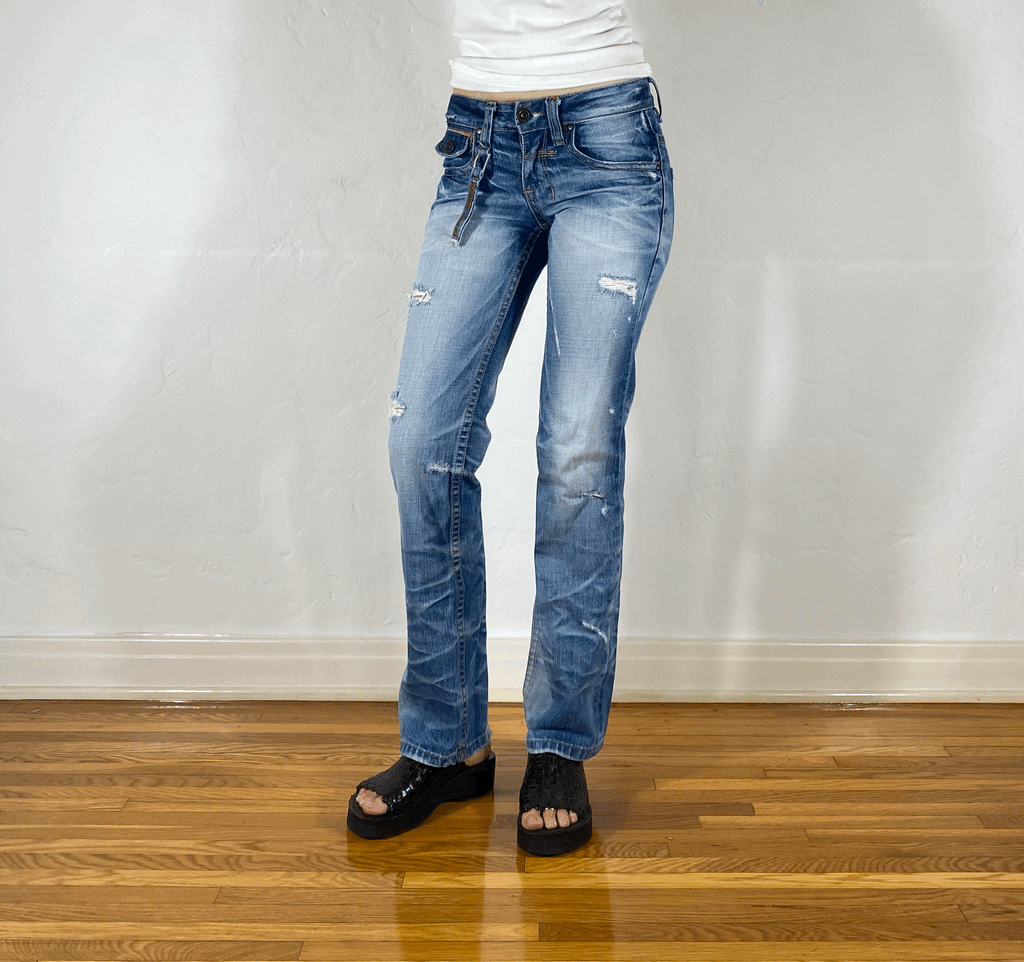 Lolita Red Stitched Light Blue Jeans, XS