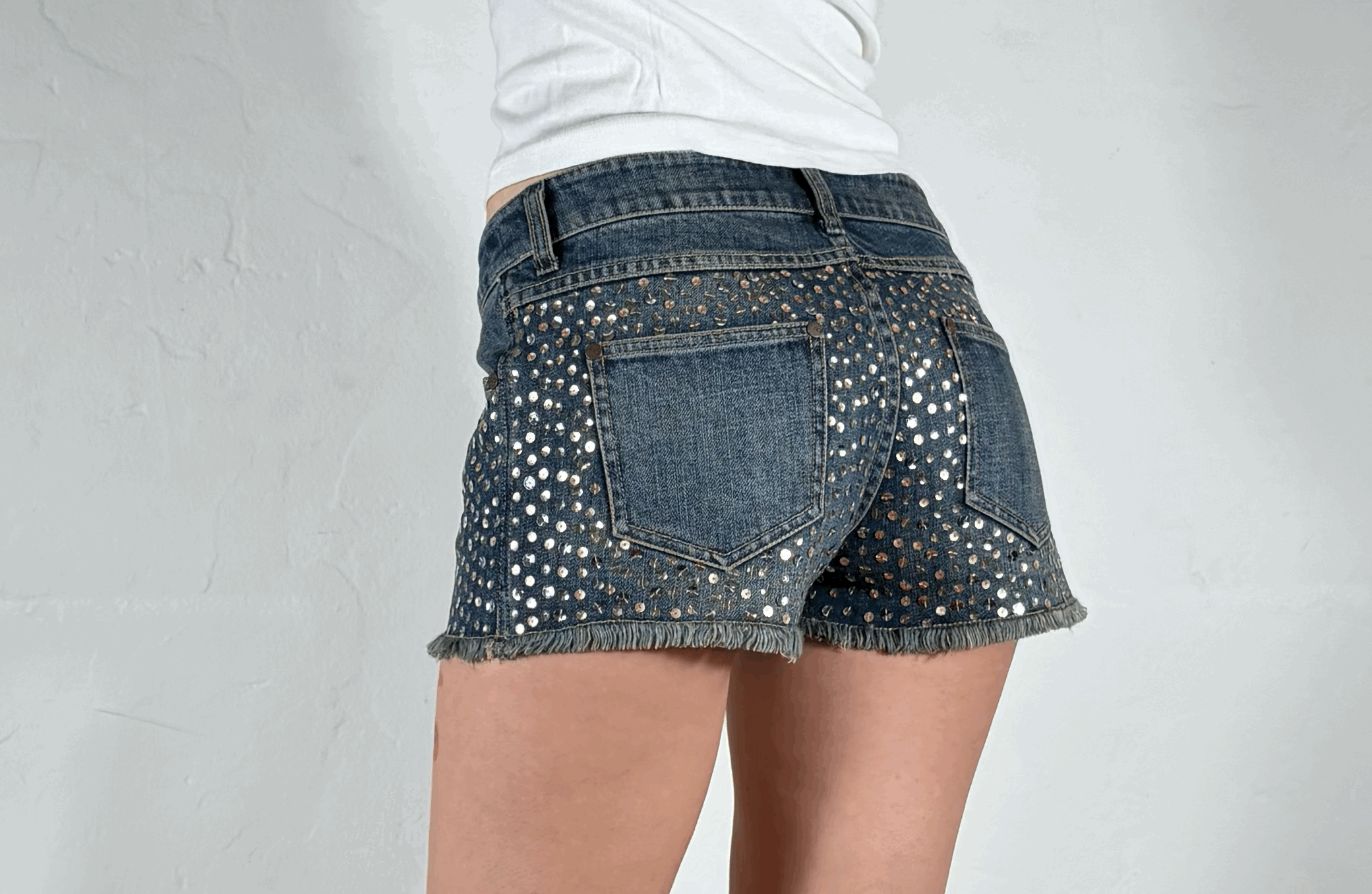 Sparkly Folded Pocket Shorts Shorts, XS/S