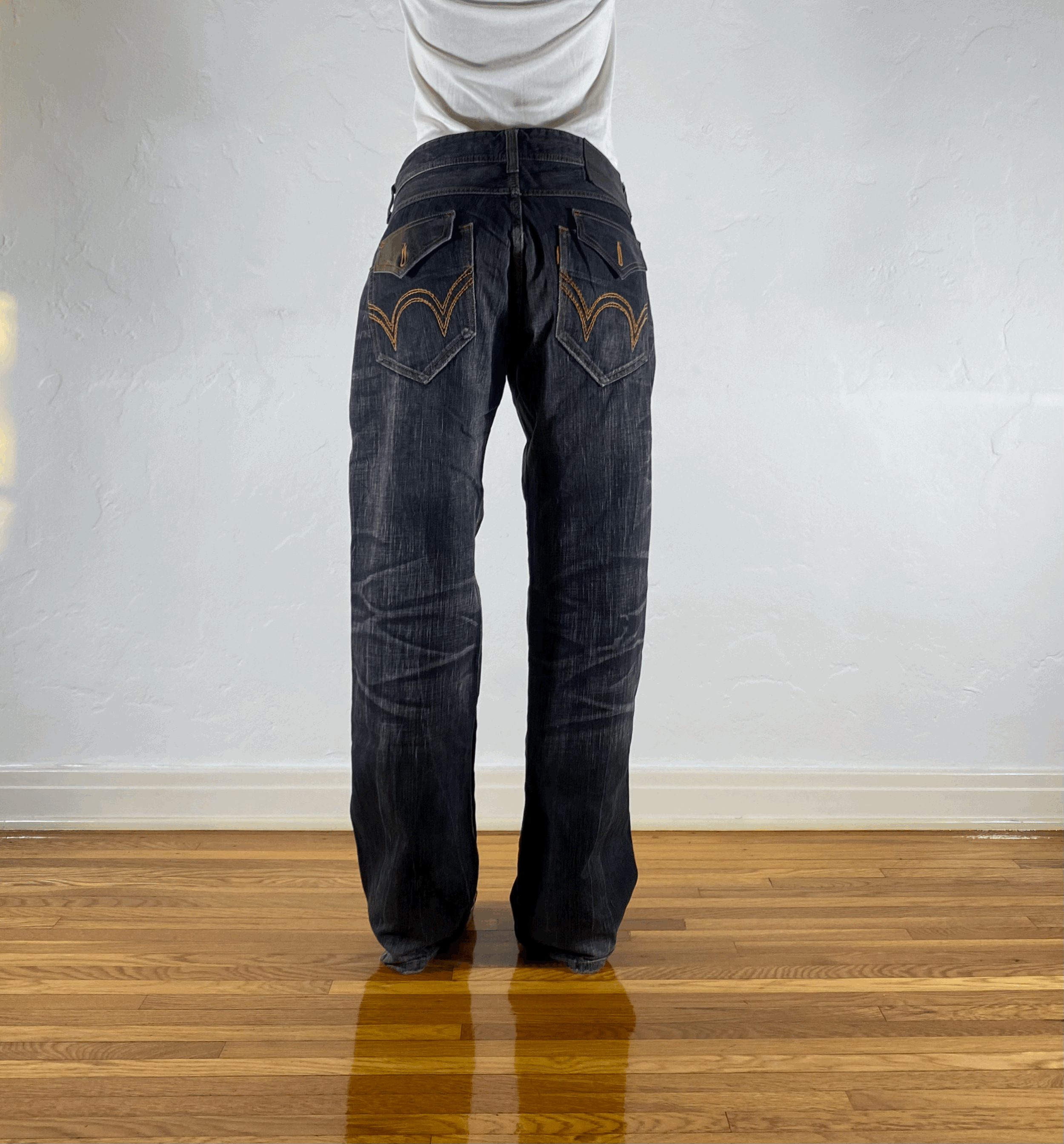 Edwin Black and Orange Stitch Tiger Jeans, XL