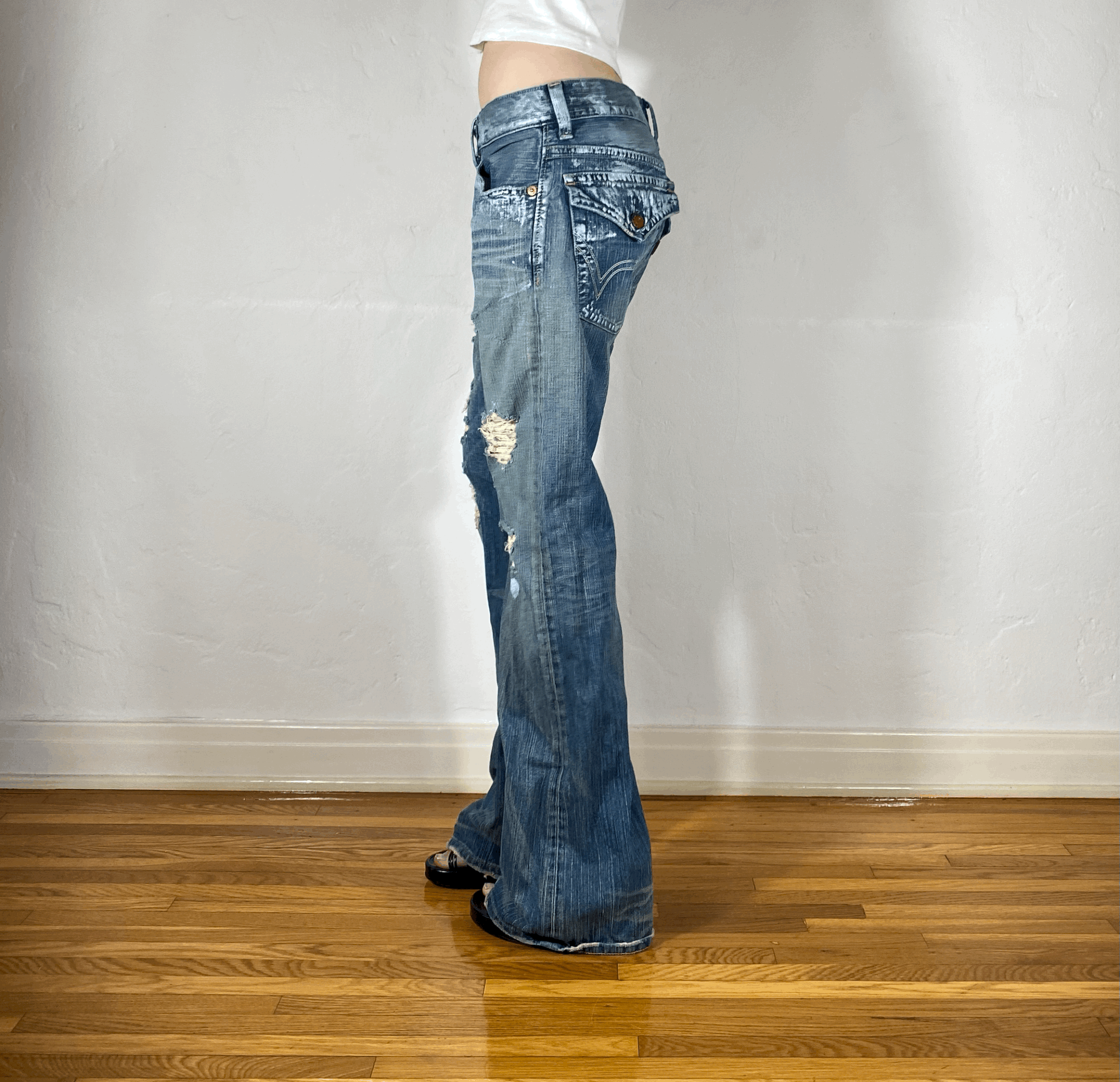 Edwin Silver Spray Paint Flare Jeans, L