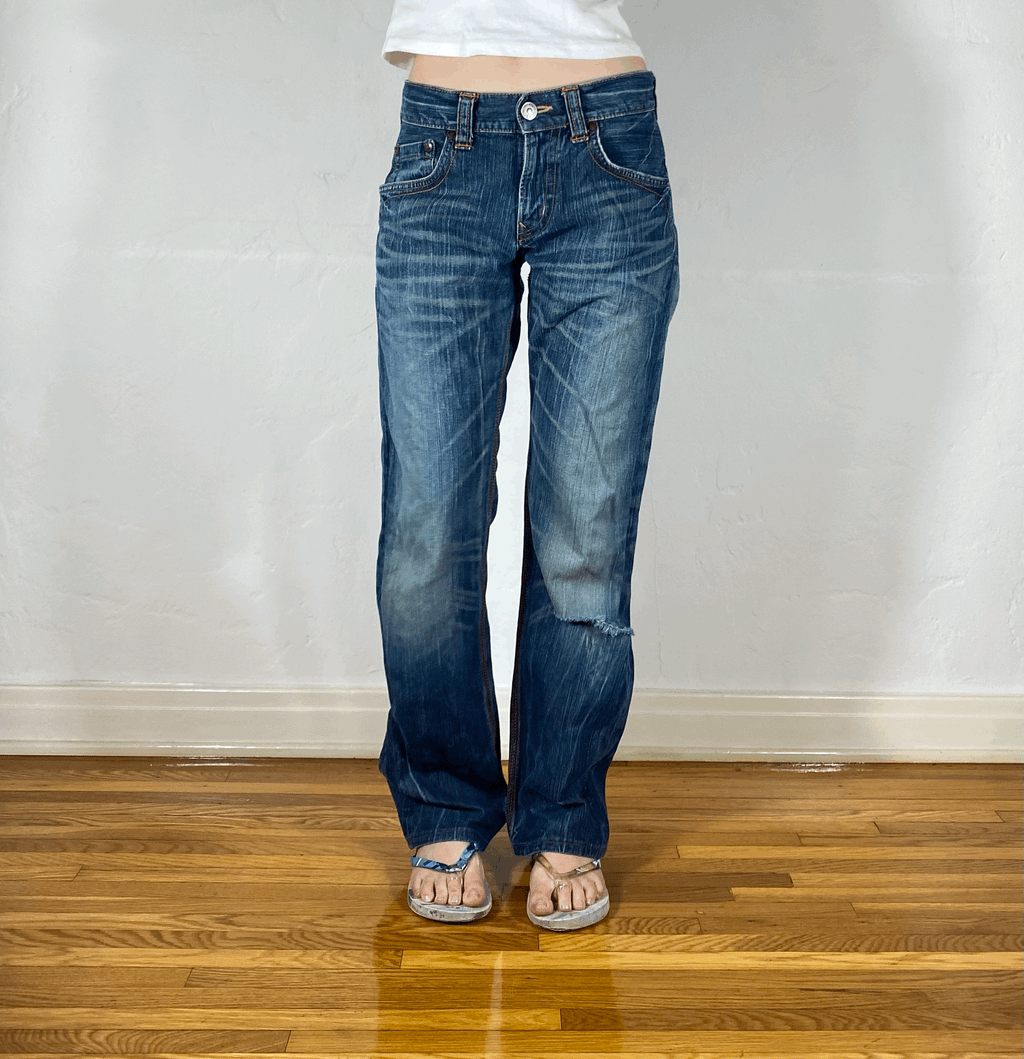 Edwin Orange Stitch Streaky Blue Jeans, S/M