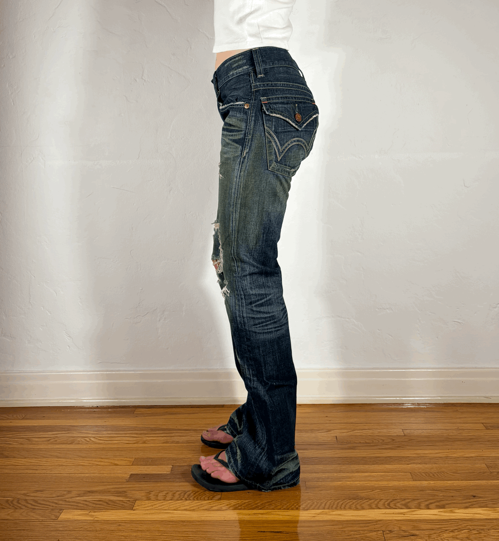 Edwin Blue Ripped Flare Jeans, S