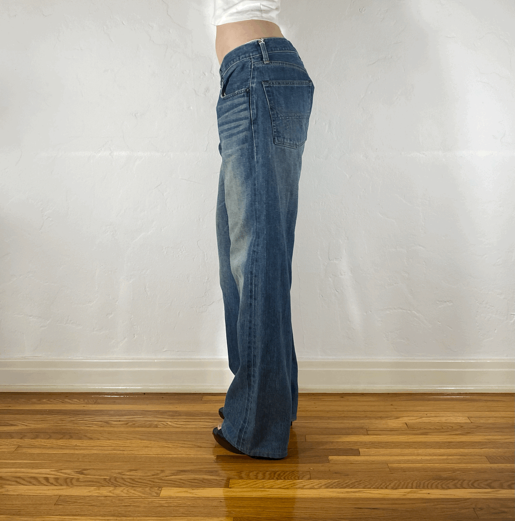 Vintage Baggy Blue Zipper Jeans, L/XL