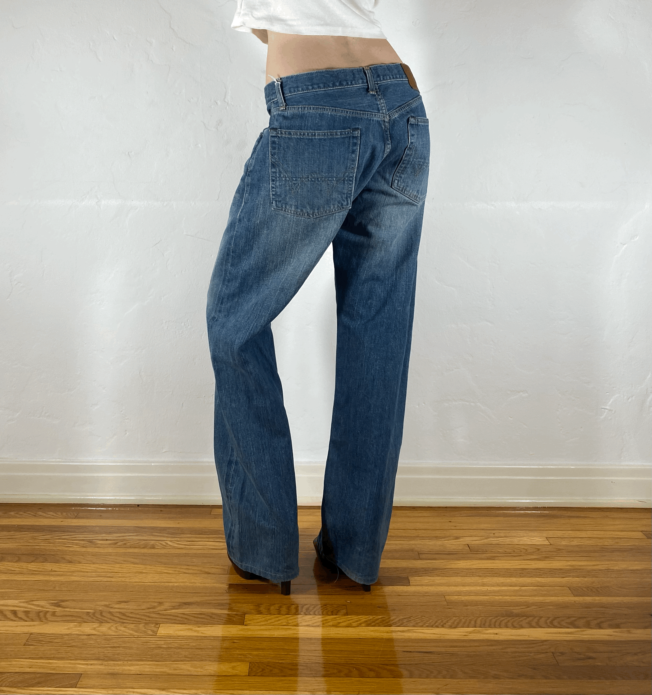 Vintage Baggy Blue Zipper Jeans, L/XL
