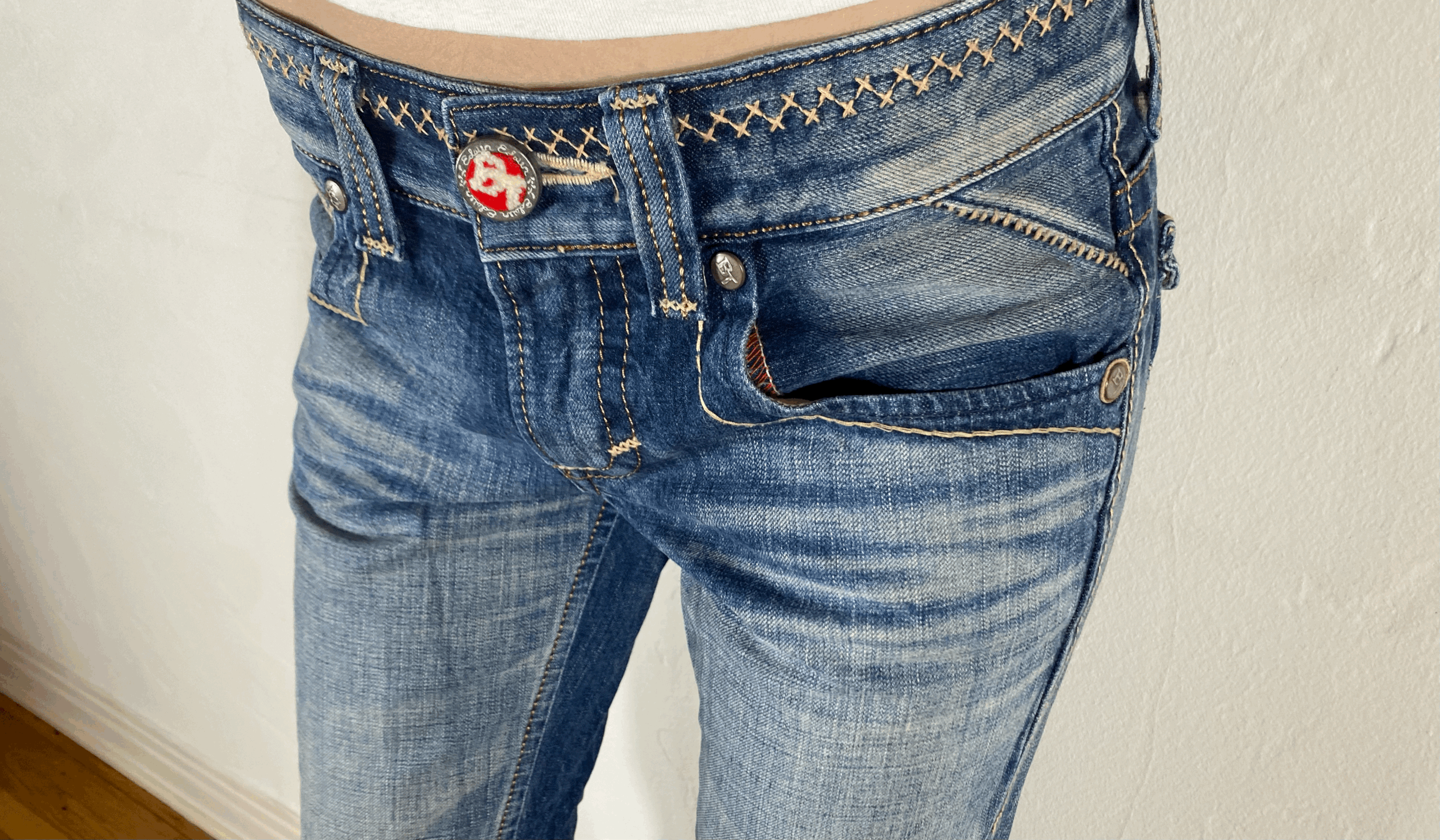 Edwin Off Stitch Medium Wash Jeans, S