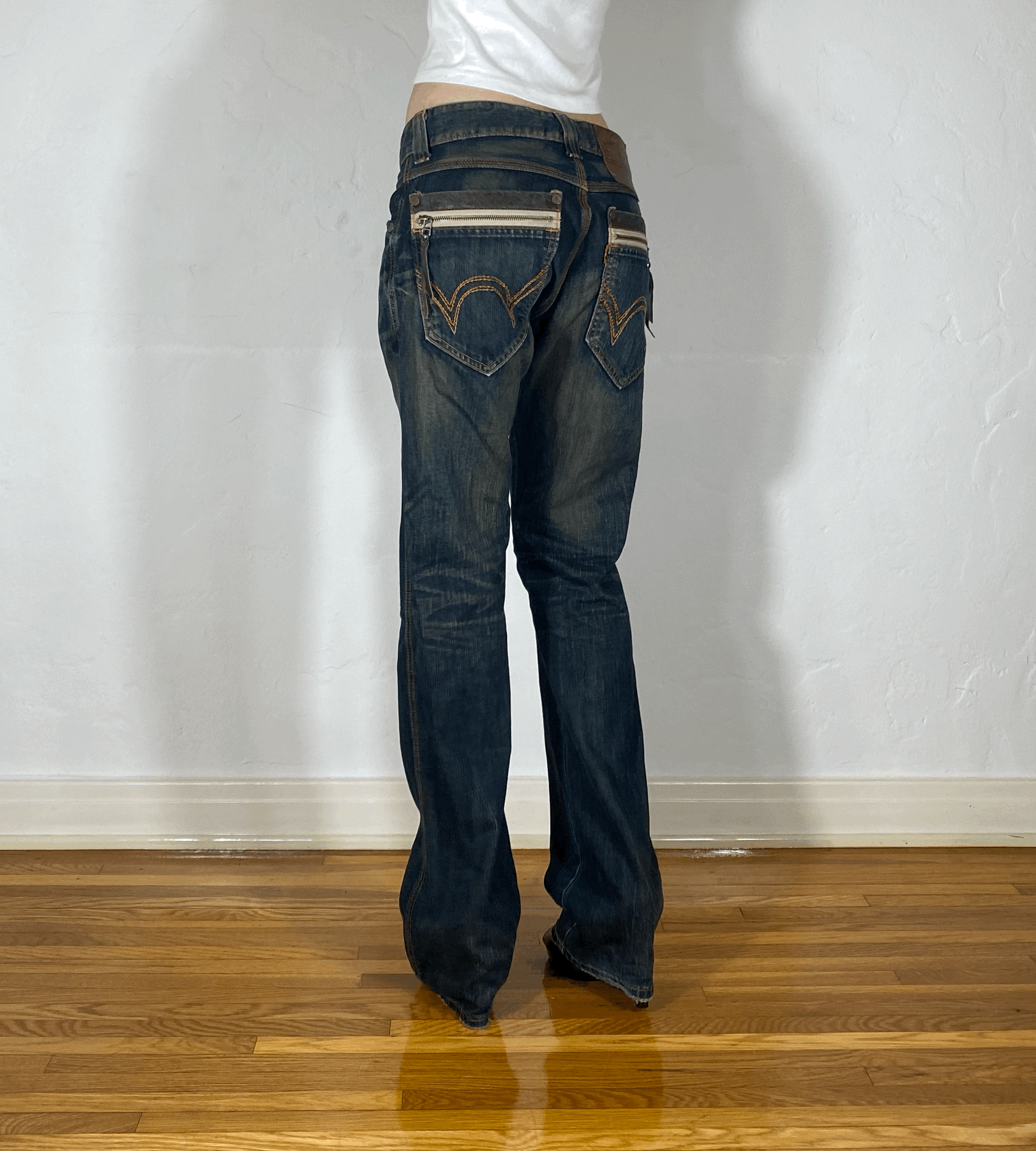Edwin Brown and Orange Stitch Tiger Jeans, S/M