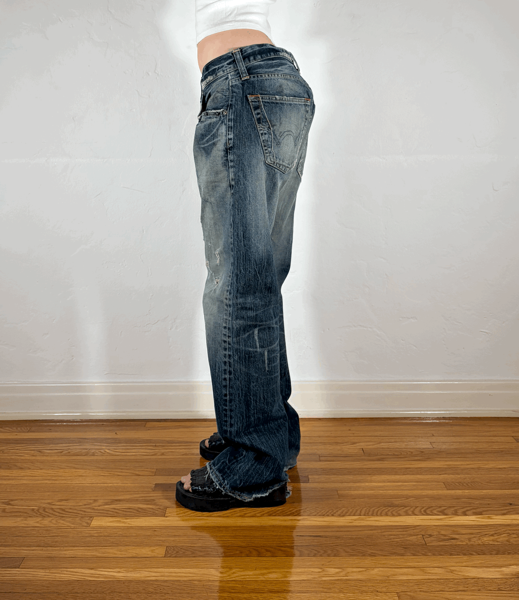 Unique Wash Ripped and Repaired Jeans, M/L