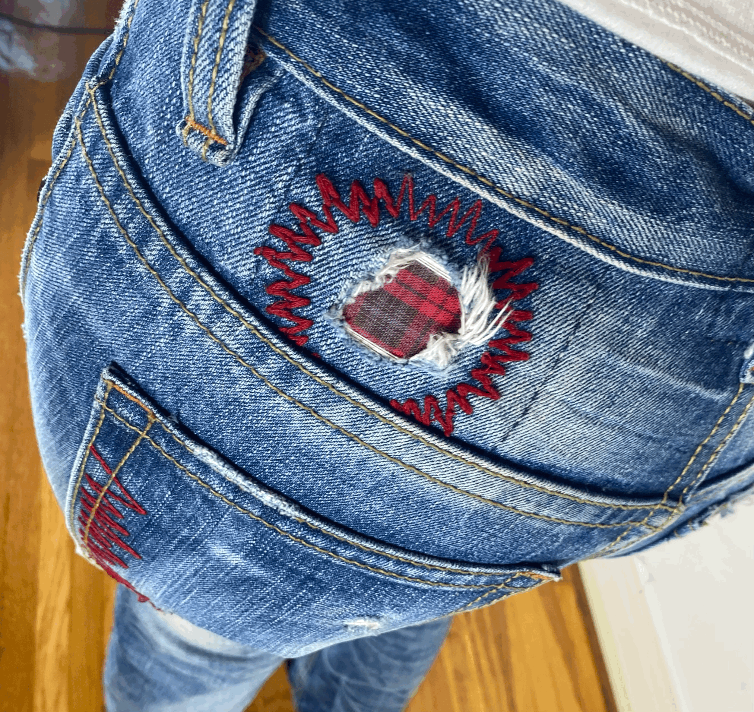 Lolita Red Stitched Light Blue Jeans, XS