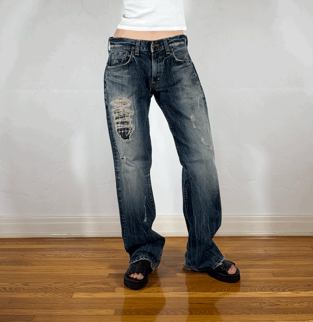 Unique Wash Ripped and Repaired Jeans, M/L