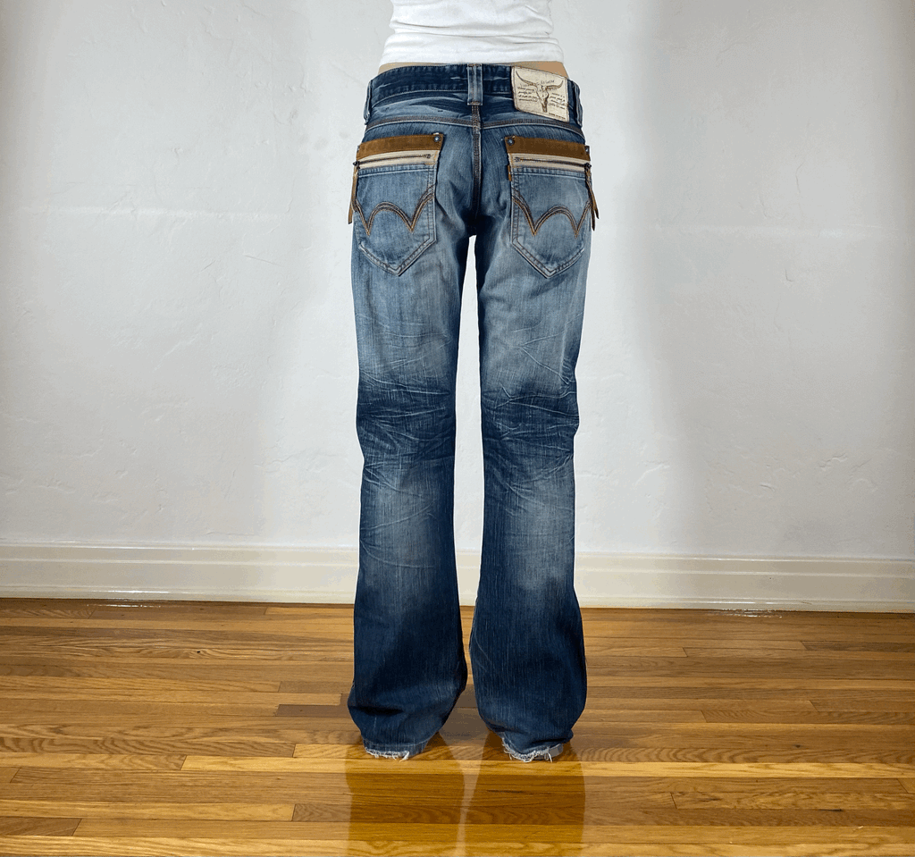 Edwin Turquoise Button Flare Jeans, M