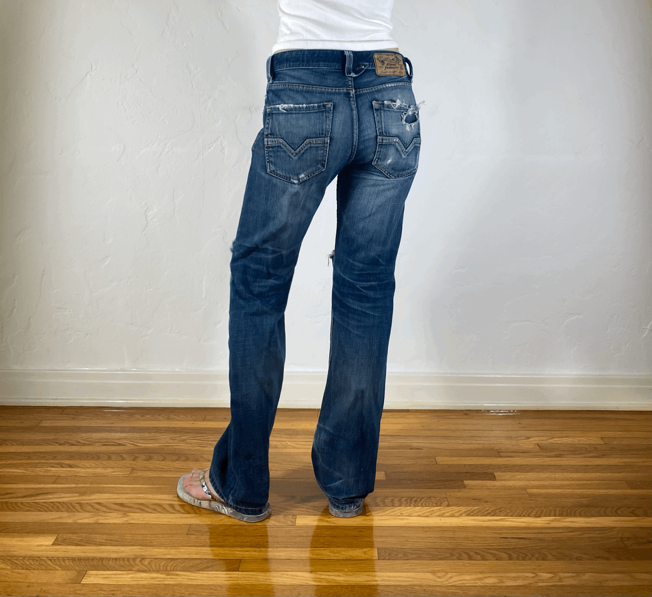 Diesel Relaxed Blue Hole Jeans, XS/S